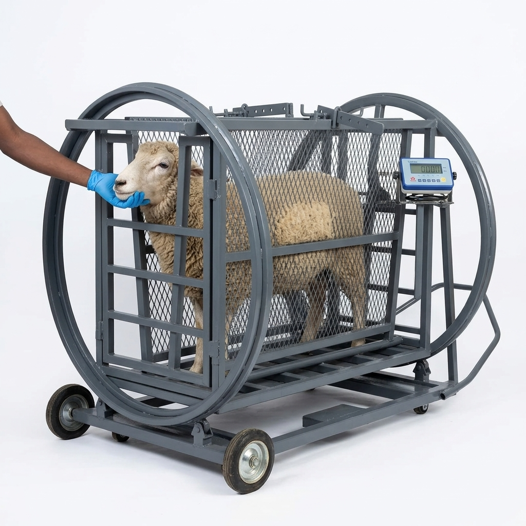 Goat and sheep squeeze chute with digital weighing scale in Kenya